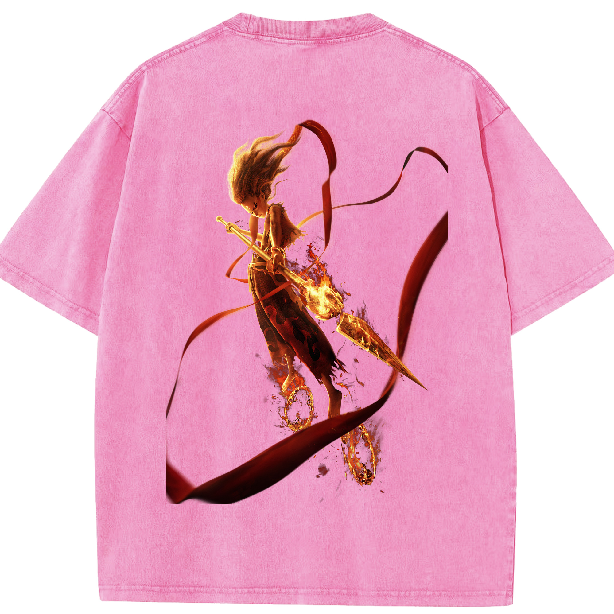 （画像用） Ne Zha 2 ナタ 魔童の大暴れ 綿100% ヴィンテージ風 半袖Tシャツ（背面プリント）